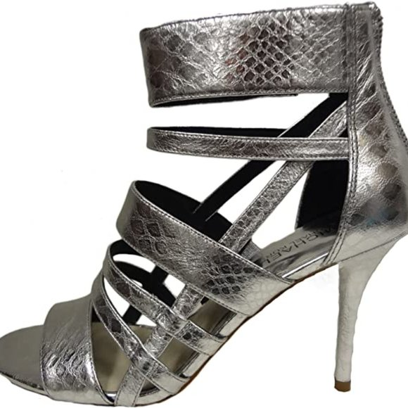 MICHAEL KORS Shiloh Open Toe Metallic Embossed Leather, Silver - Picture 1 of 5